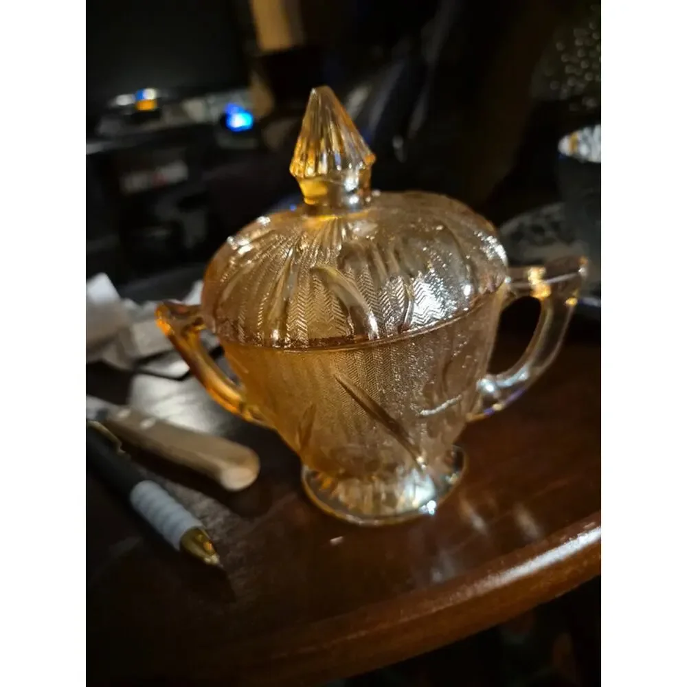 Vintage Jeannette Marigold Glass Iris And Herringbone pattern